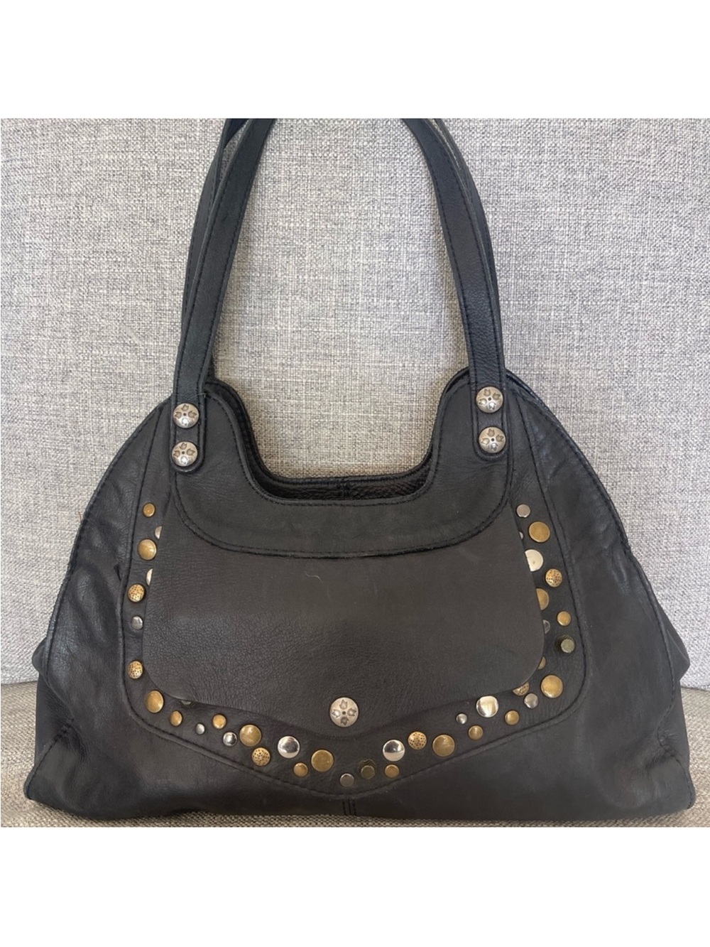 Patricia Nash Black Leather Shoulder Bag with Stud Detail